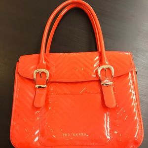 Ted Baker Patent expandable orange laptop  tote